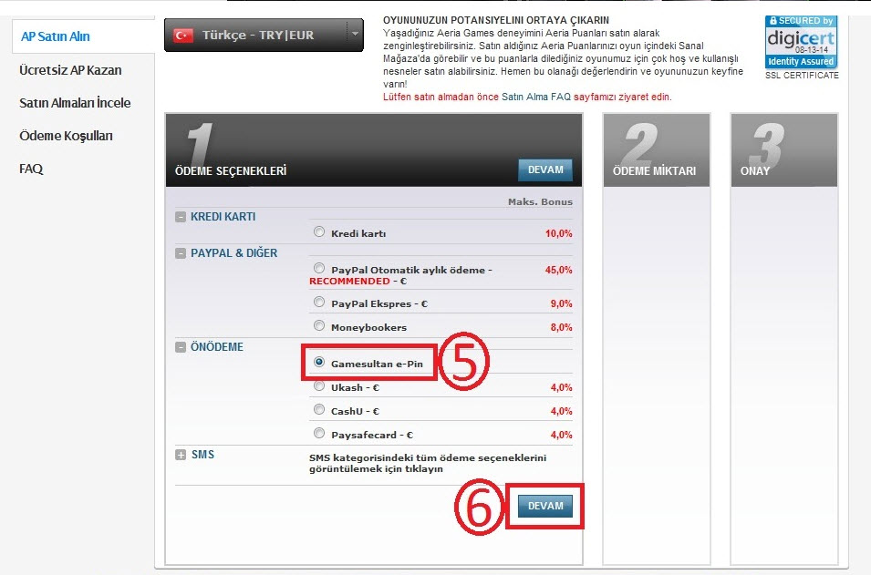 Aeria Points usage step 4