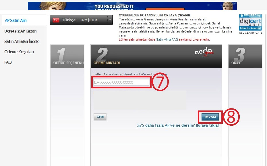 Aeria Points usage step 5
