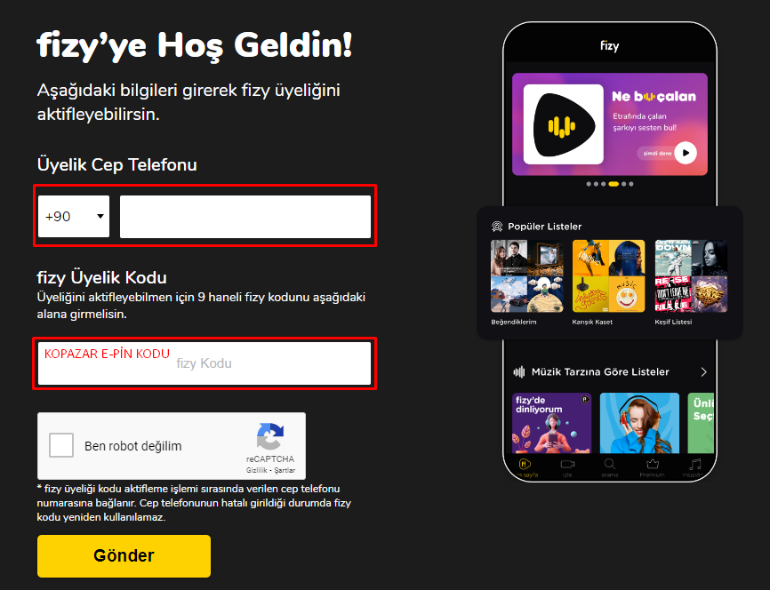 Fizy Premium kullanım adımı 2