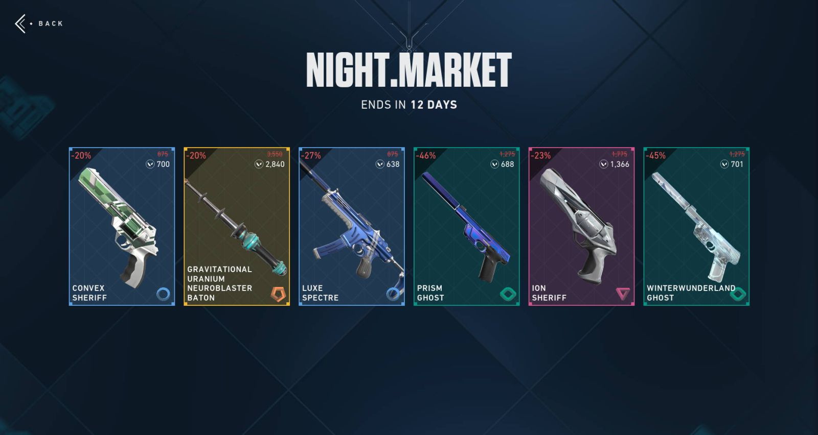 Tienda de Valorant con aspectos de armas disponibles