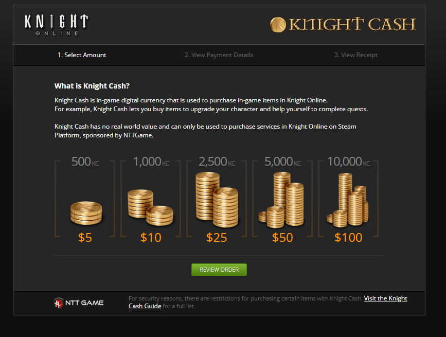 Knight Online Steam Cash usage step 1 Knight Online Steam Cash usage step 1