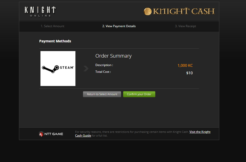 Knight Online Steam Cash usage step 2 Knight Online Steam Cash usage step 2