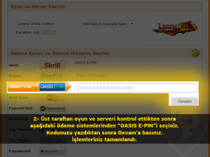 Legend Online Elmas kullanım adımı 2