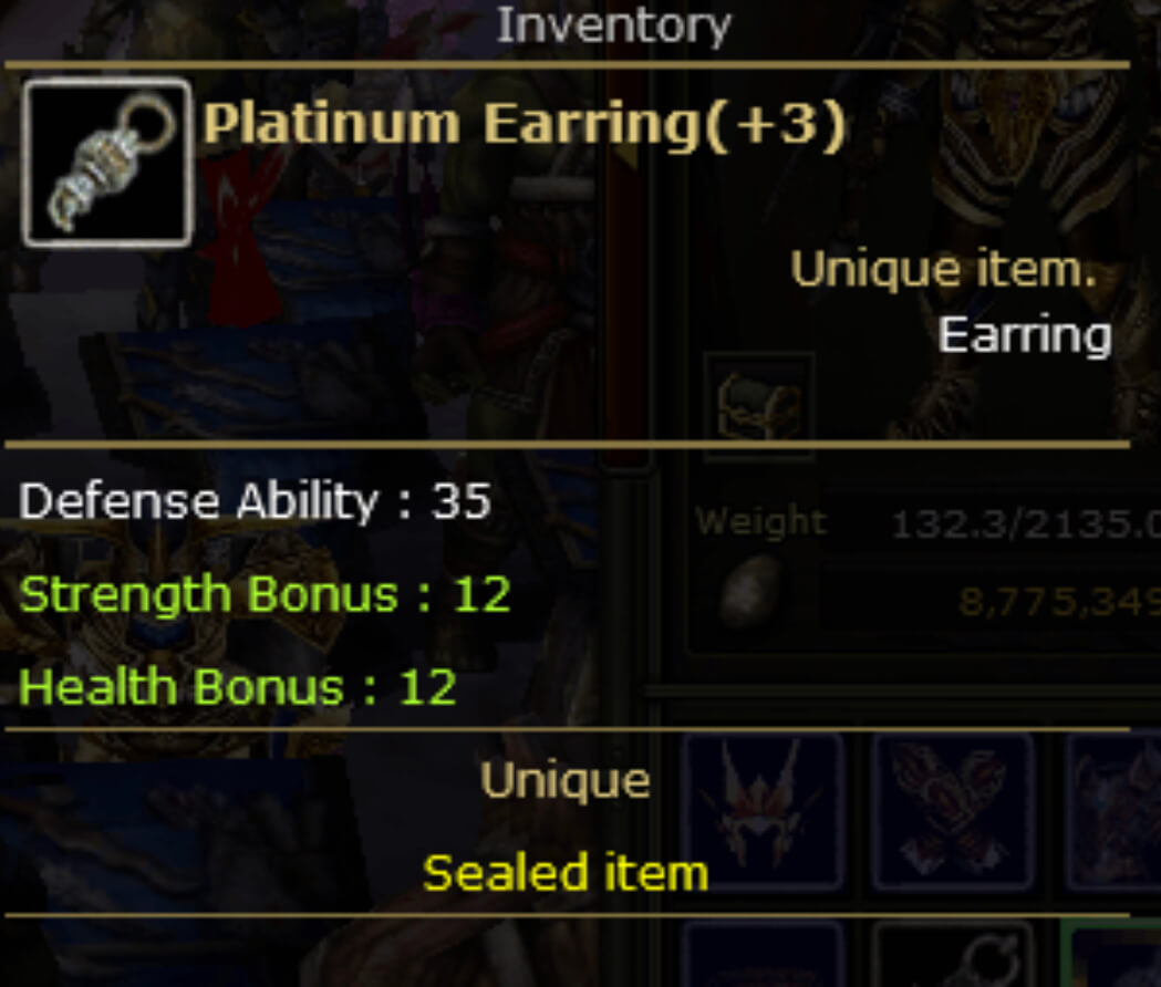 +3 Dual Platinum Earring Knight Server Gordion41758
