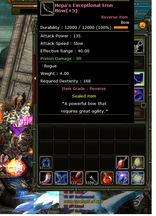 Hepa Exp Iron Bow +5 Rev 135 Ap Knight Server Dryads116778