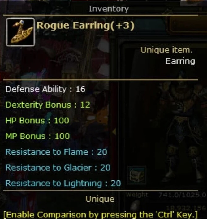 +3 Rogue Earring Knight Server Dryads112914